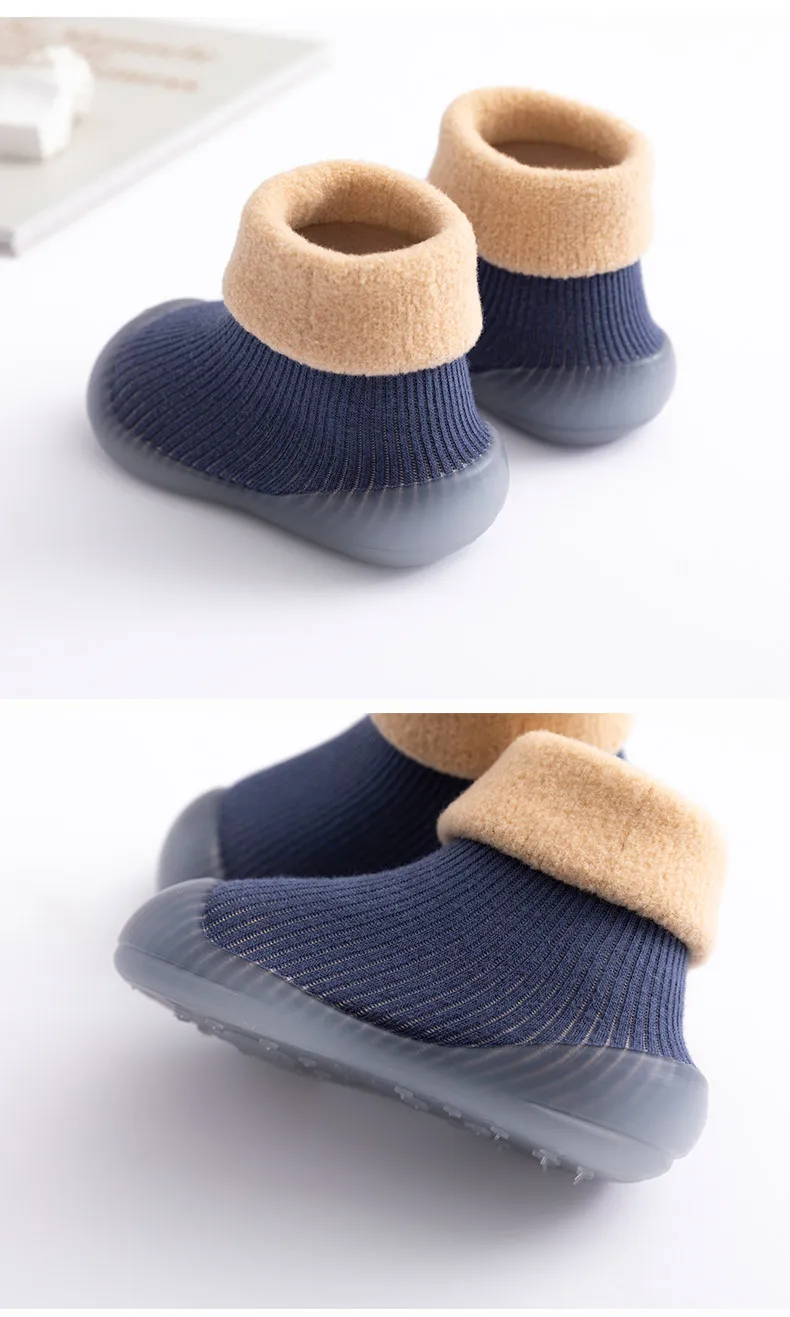 winter warm baby waking shoes non-slip rubber sole solid infant floor socks manufacture