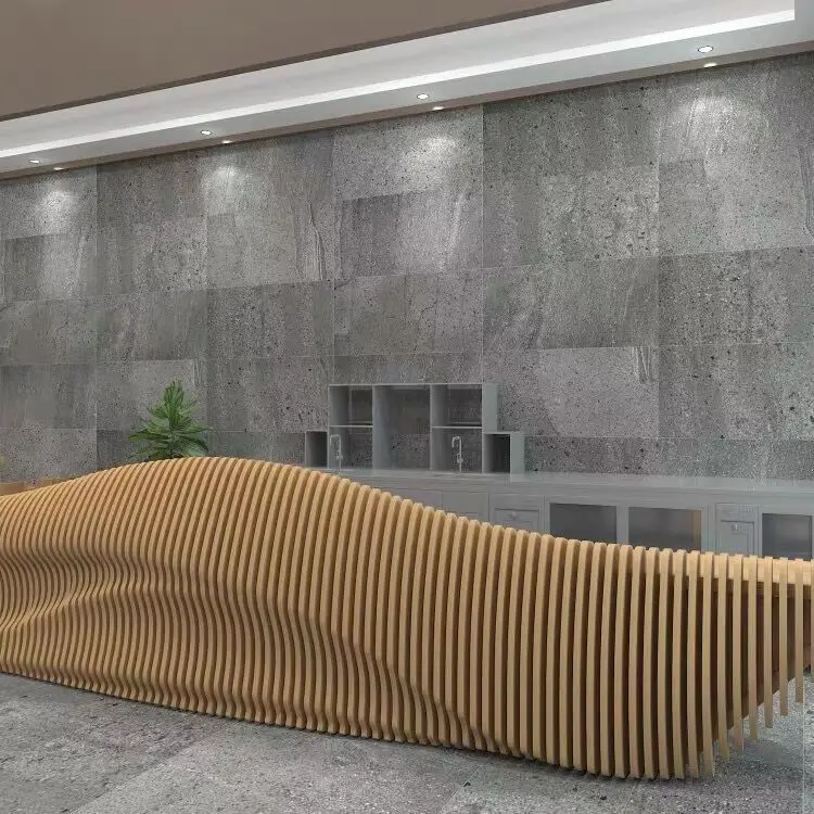 Custom Solid Wood Modern Adjustable Reception Desk for Hospital and Mall Use Gold Color Commercial Office Furniture