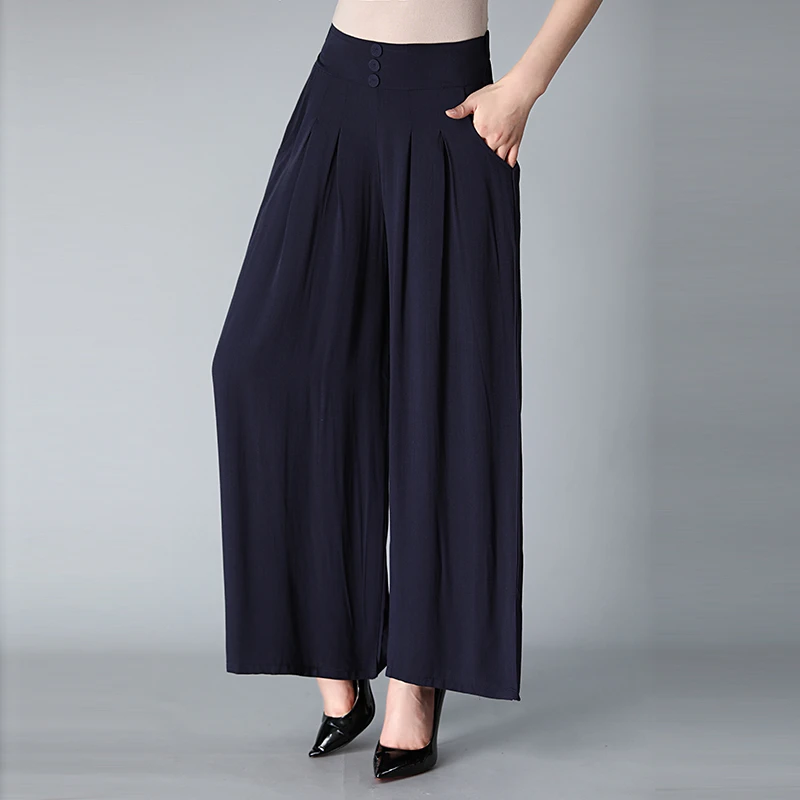 Solid High Waist Wide Leg Pants Women Spring Straight Pleated