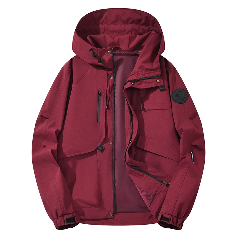 High-quality hooded casual couple outdoor spring jacket, lightweight windproof travel hiking zip-up jacket