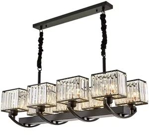 Zeal Lighting Rectangle Indoor Pendant Black LED Hanging Light Black Crystal Chandelier Light