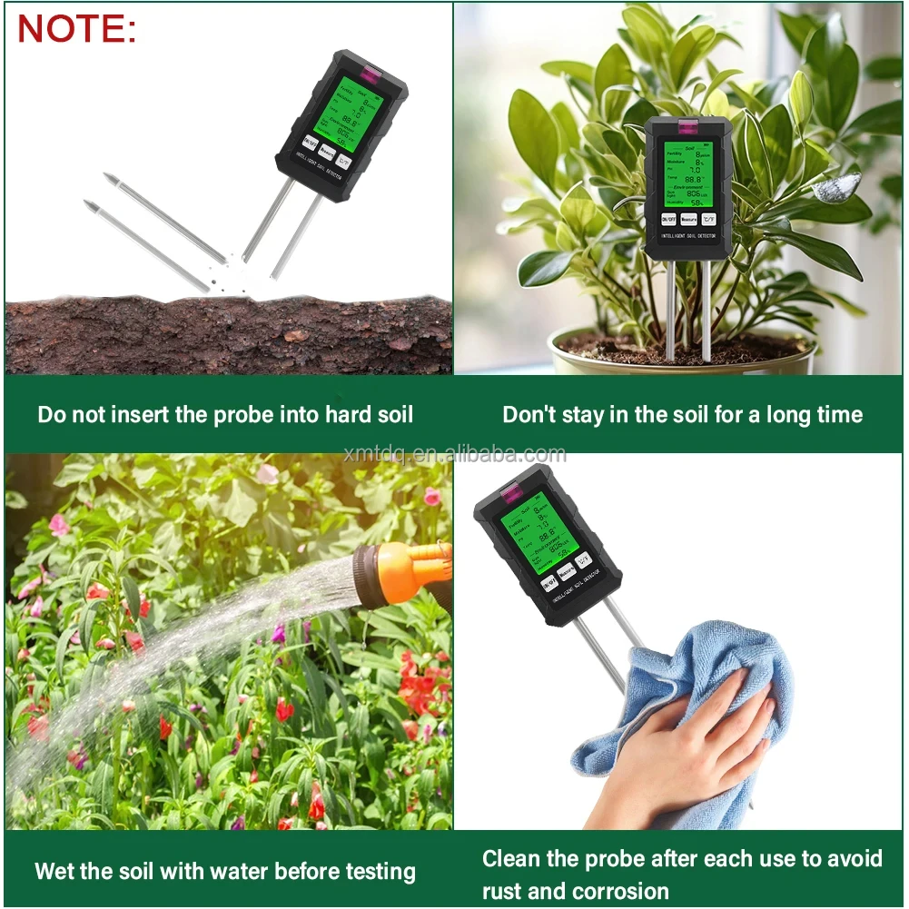 Walensee 6-in-1 Soil Moisture Meter With Digital Temperature, EC, Light, Humidity & PH Tester - Rotatable Backlit LCD