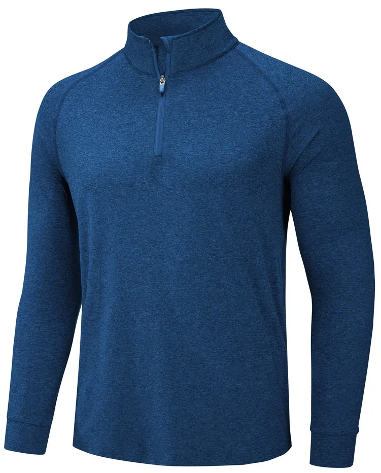 Custom LOGO UPF50+ Sun Protection 1/4 Zip Pullovers Mens Long Sleeve POLO Shirt High Quality Running