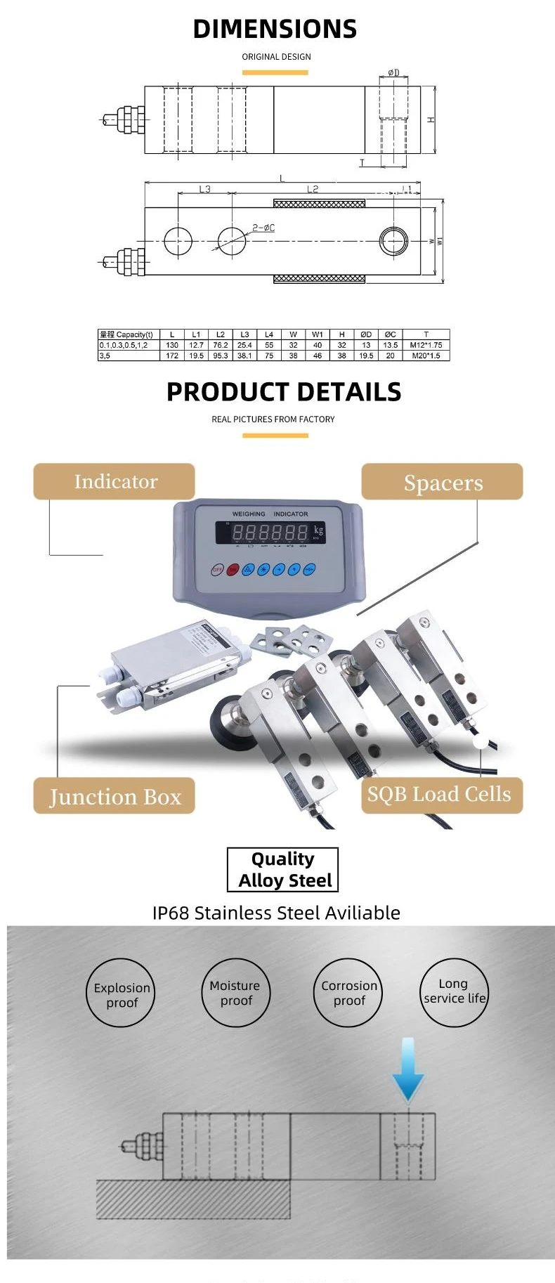 Compression Weighing Scale Digital Load Cell Kit Force Sensors Load