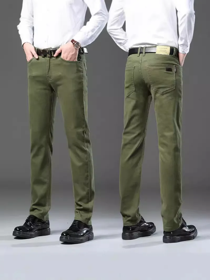 New Spring Large Size Men's Casual Pants Straight-Leg Stretchy Comfortable Breathable Cotton Blend Mid-High Waist Fashionable