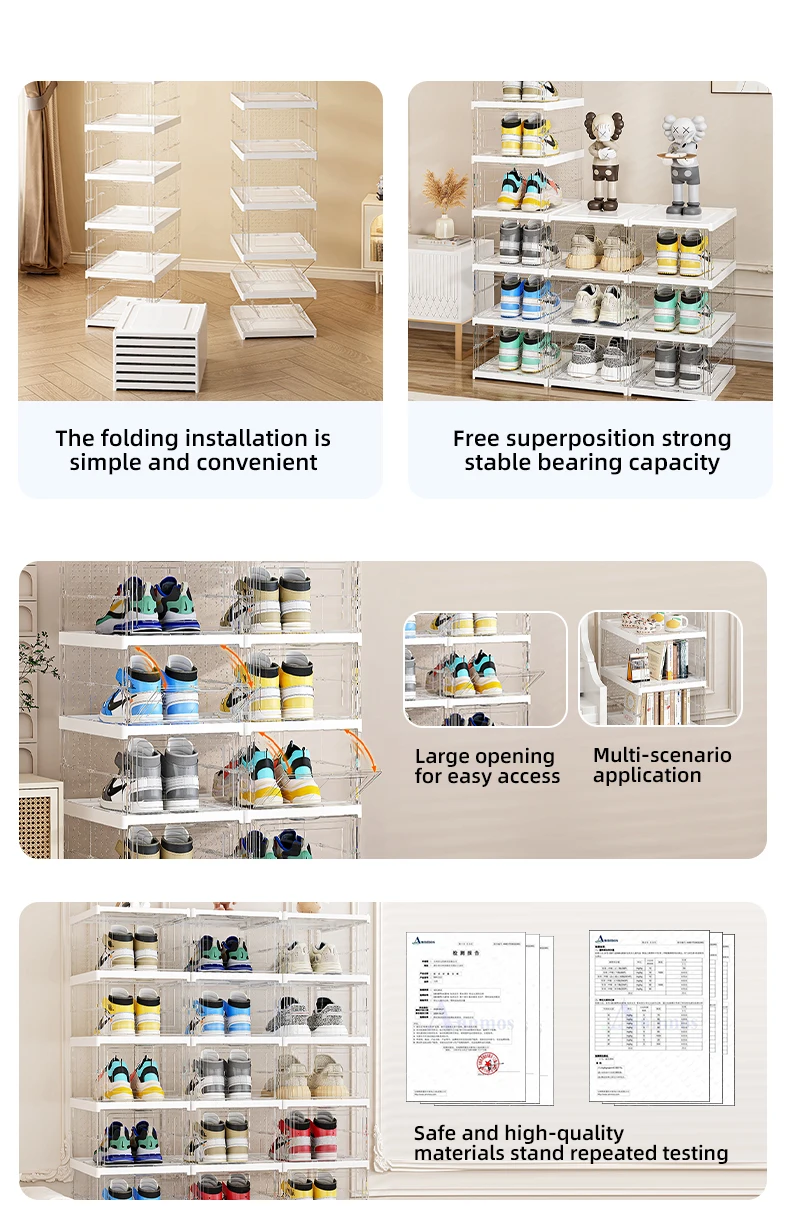 Wannuo Fashion Foldable Dust-Proof Shoe Box Free Installation Household Multi-Layer Breathable Transparent Shoe Cabinet factory