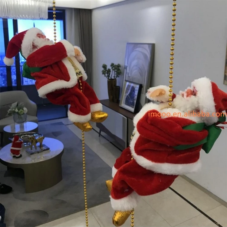 Babbo Natale Musicale Con Corda Arrampicante – Decorazione Natalizia Animata A Batteria, Con Movimento E Musica, Per Albero E Camino