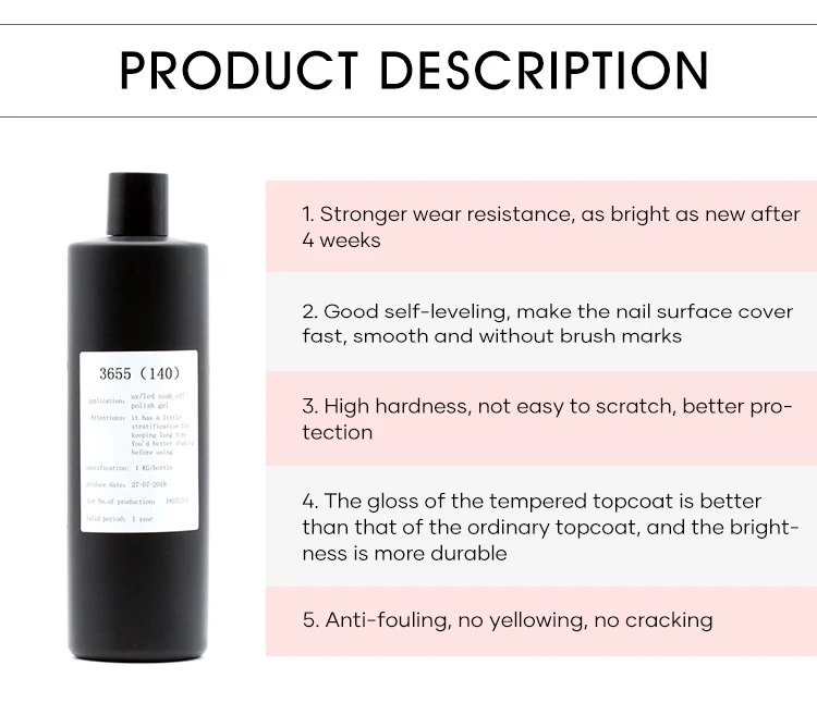 Lasting Clear Custom Non Yellow Super Shiny Topcoat Gel Uv Led Tempered