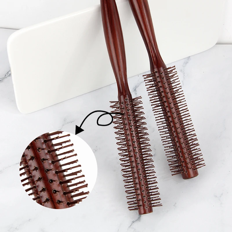 Massage Curly Comb Home Styling Solid Wood Vintage Nylon Tooth Red Curly Cylindrical Roller Comb