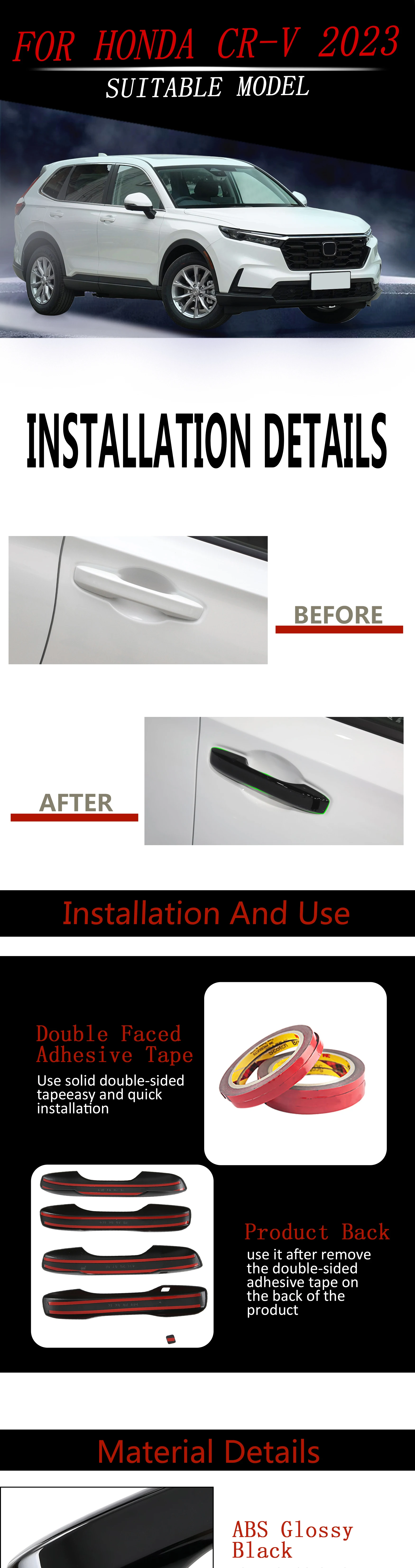 Abs Car Accessories Protected Outer Side Handle With Sensor Hole Insert