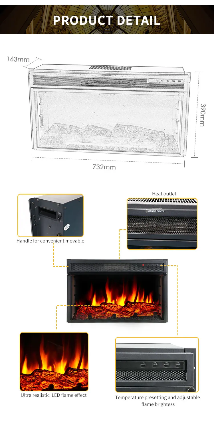 Electric Fireplace, 2000W, Metal - detail 8