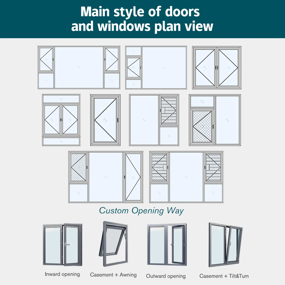 Customized Prefabricated windows and Doors Aluminium Frame House Villa Apartment Casement Window with Double Glass for Sale
