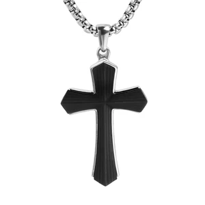 Wholesale Men's Stainless Steel Cross Pendant with Carbon Fiber Inlay Hot Selling Pendant Necklace Cross Necklace