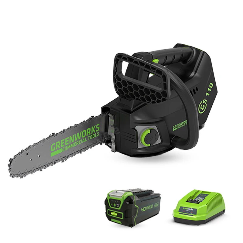 Greenworks 40V kettingzaag met bovenhandgreep, borstelloze motor, 25 cm zaagblad, 15 m/s, professionele tuinzaag GS110, bediening met één hand_voghion.com
