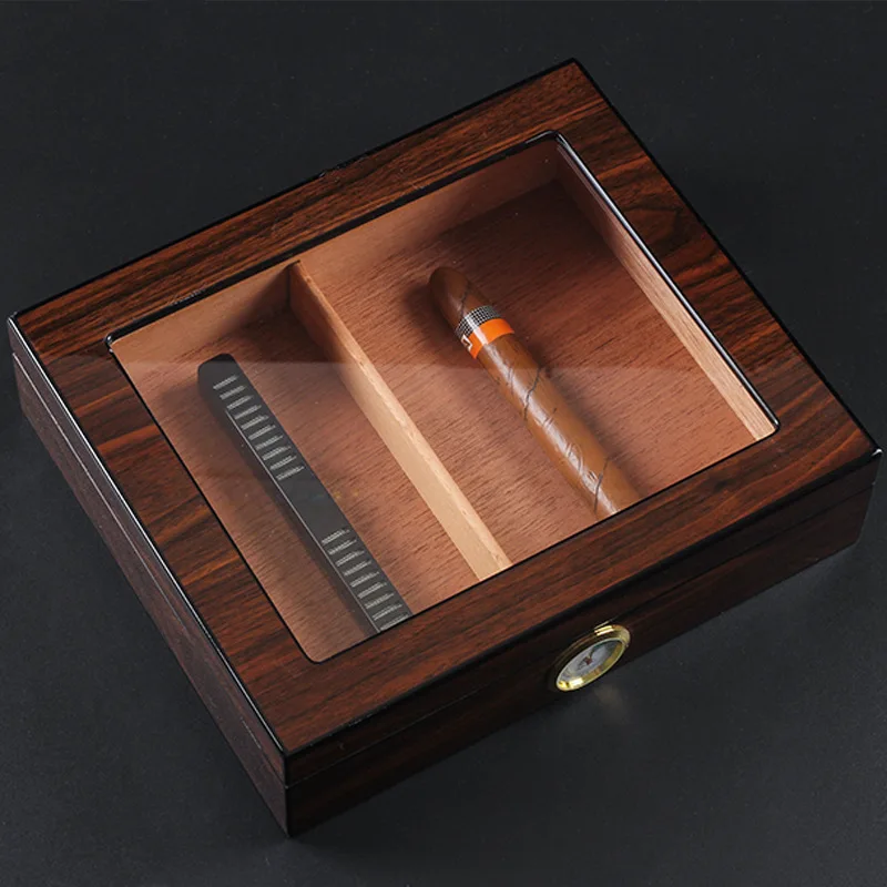 Ap Factory Wood Cigar Box With Clear Glass Window And Top Carbon Fiber
