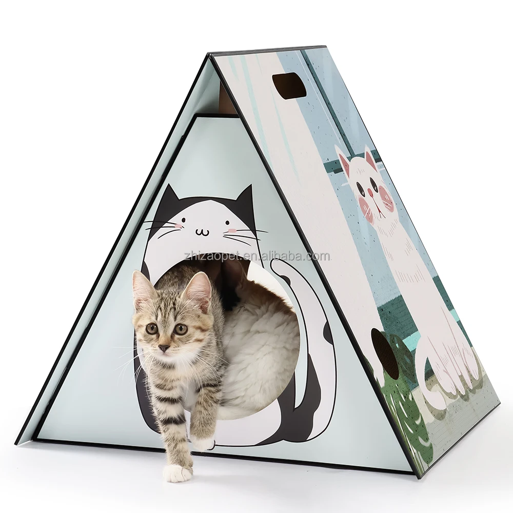 Free Sample Wholesale Tent Shape Sturdy Foldable Cat House Cat