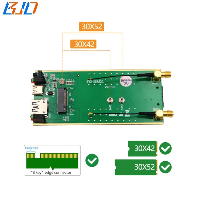 Adaptateur M2 B Key USB 3.0 pour WWAN LTE Avec support SIM 3G 4G 5G