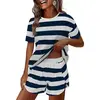 Navy Blue White Wide Striped