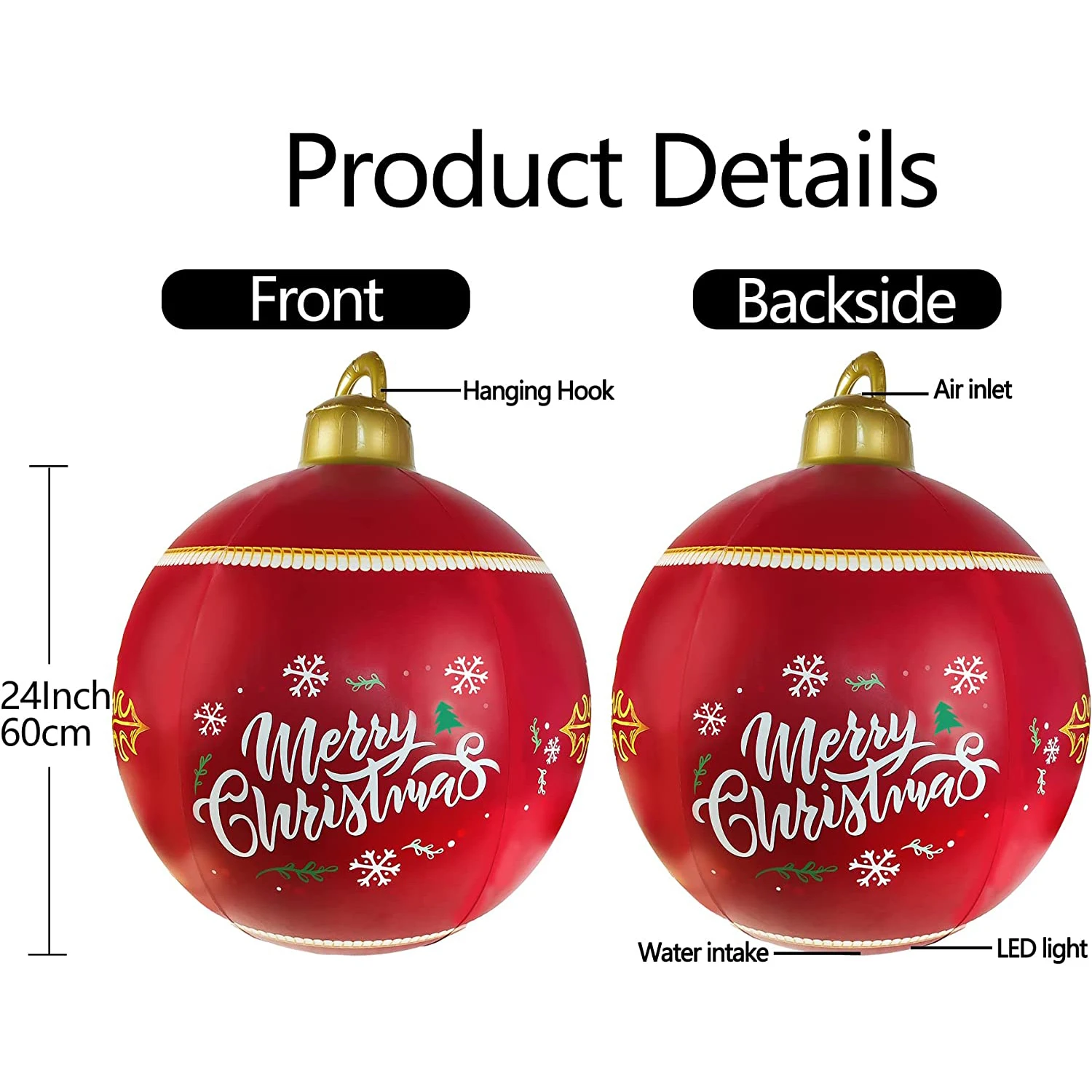 24 Inch Large Outdoor Christmas Pvc Inflatable Decorated Ball For Yard