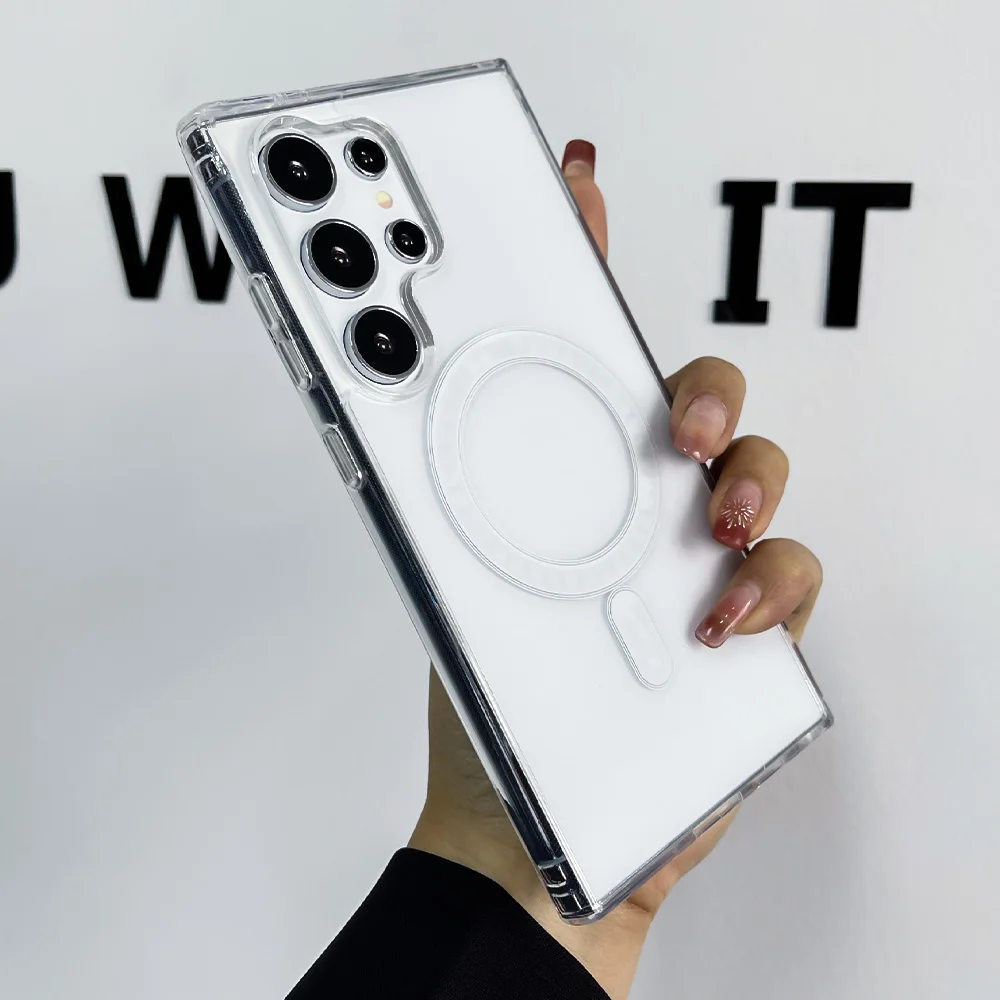 适用于三星 Galaxy A16 S25 的透明磁性硬质防震手机壳