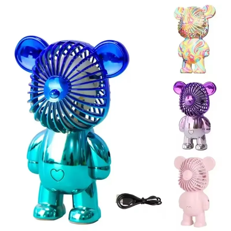 Gradient Gloomy Bear Handheld Mini Portable Pocket Fan USB Rechargeable Table Fan Personal Cute Small Handheld Fan for Kids Gift