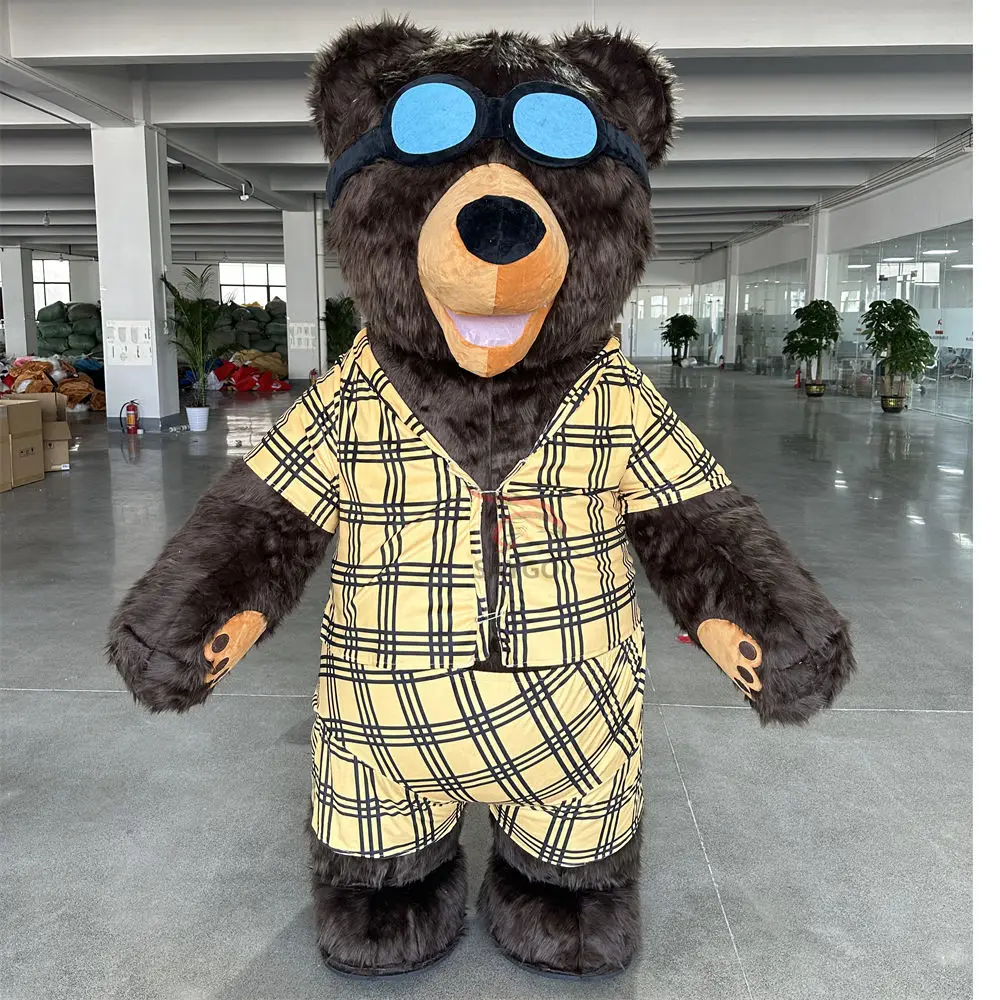 CE Certified 2.6M Brown Polar Bear Inflatable Mascot Costume Walking Cat Mascot Glasses Brown Bear Mascot Costume Unique