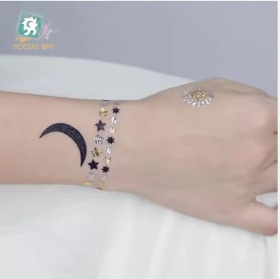 Bird Wing Star Sun Design Metallic Temporary Tattoo