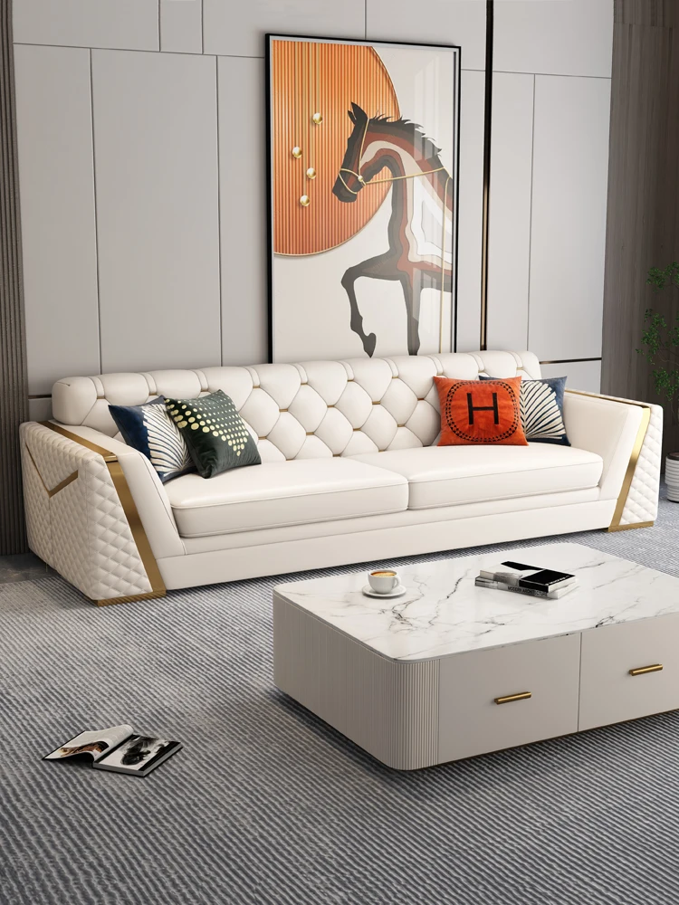 Modern Luxury Leather Sofa Hotel High End Cowhide Small Unit Living ...