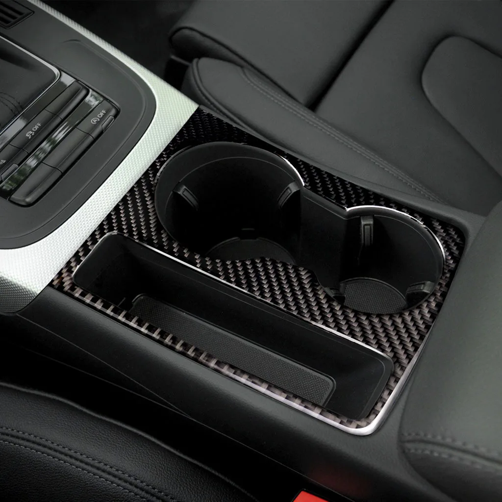 Real Carbon Fiber Water Cup Holder Panel Cover Car Interior Hanging Decoration Accessories For Ad- Model B8 2009-2016