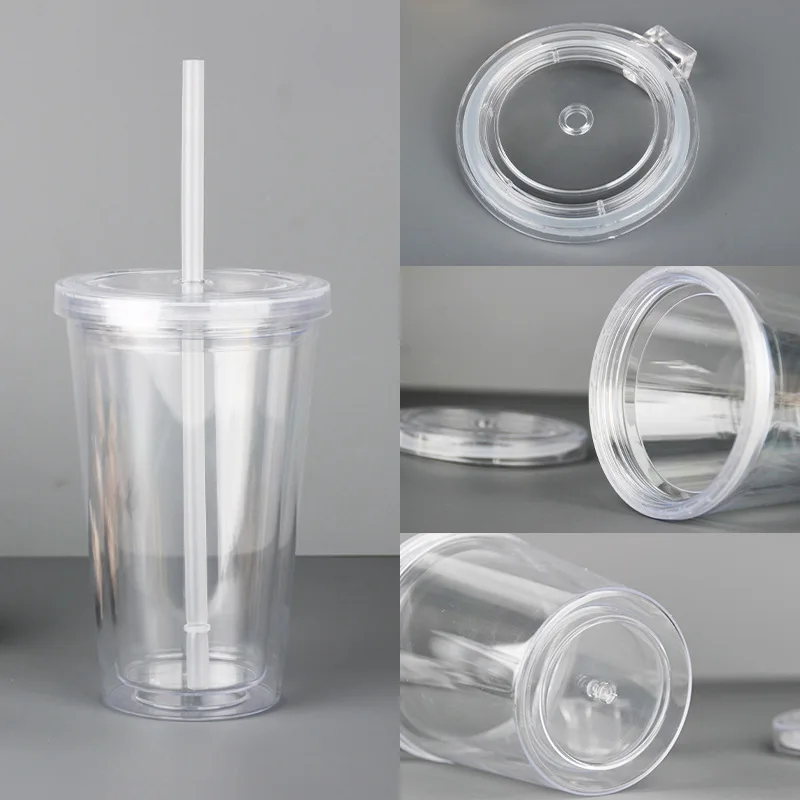 12oz 16oz 24oz 32oz Reusable Travel Ice Coffee Mugs Double Wall Tumblers  Insulate Clear Plastic Cup with Straw and Lid - China Plastic Tumbler and  Double Wall Tumbler price