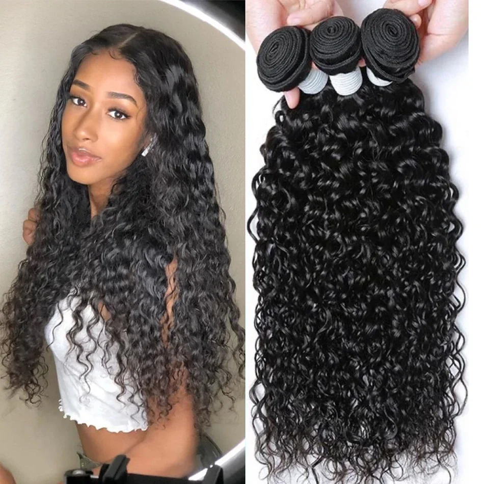 Fasci di capelli umani Water Wave Peruviani 100% Remy 32 pollici Fasci di capelli ricci bagnati e ondulati_voghion.com