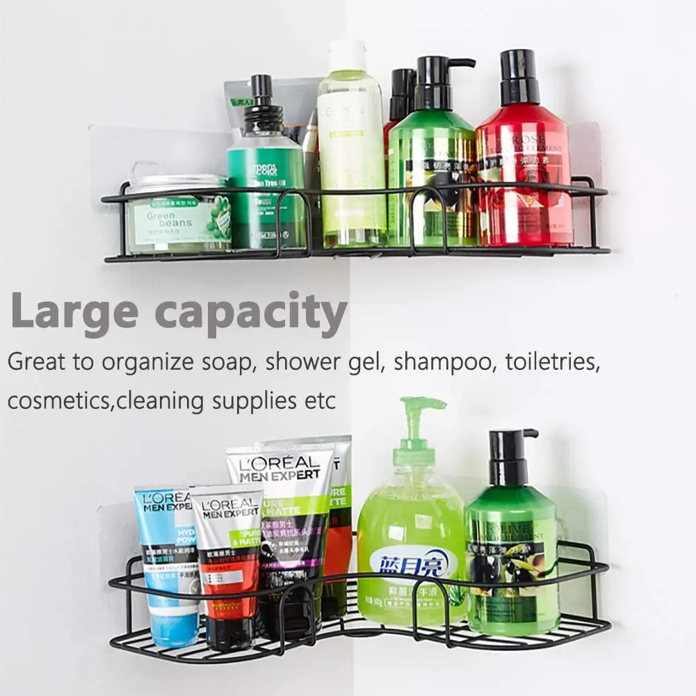 Shower Caddy Rustproof, Shower Shelves Self-adhesive With Hooks