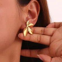 18k Gold Stainless Steel Flower Leaf-shaped Fashionable commuter High-quality Earrings and Ear Pendants