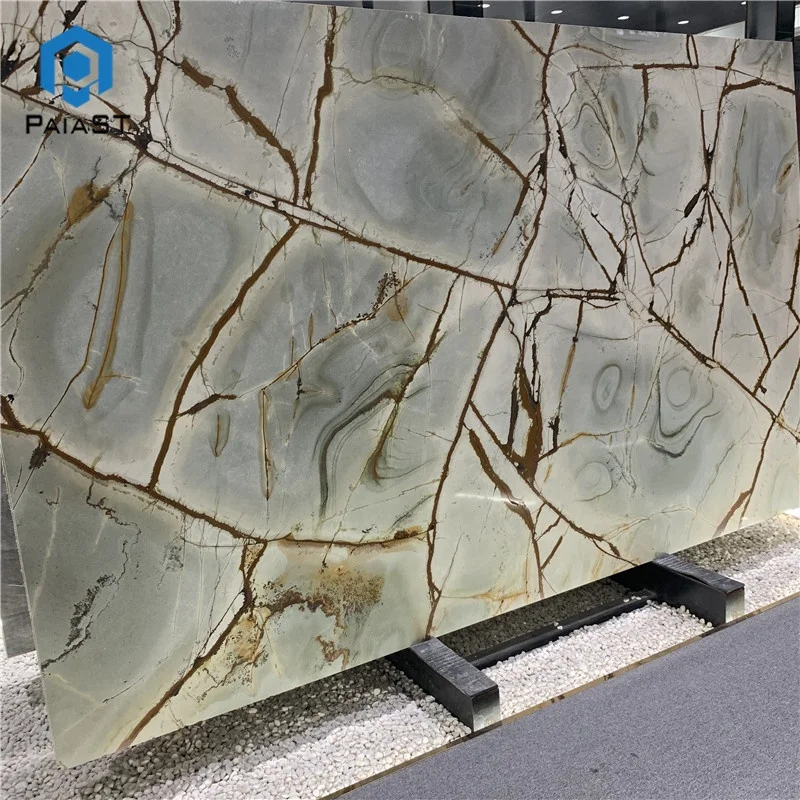 product natural blue exotic stone bookmatched roman impression blue quartzite slab for background wall-0