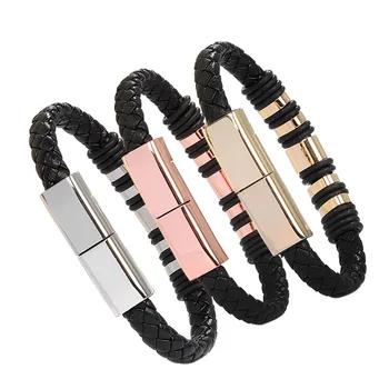 Leather Bracelet 20cm Short USB Charging Data Cable For Iphone Type C Micro Charger