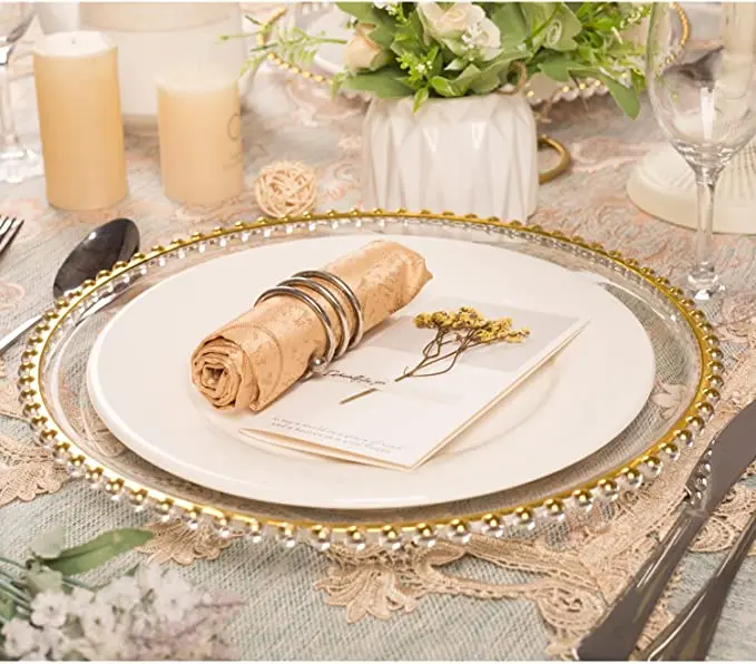 Christmas Festive Charger Plate Gold Or Silver Color Bead Party