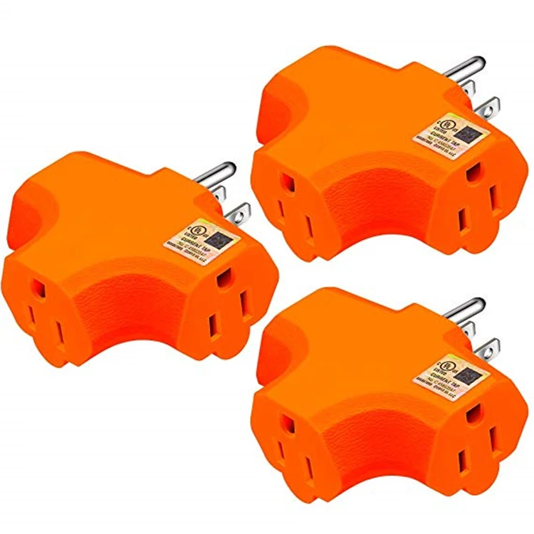 3 Way Outlet Tshaped Adapter Power Outlet Extender Grounded Wall Tap