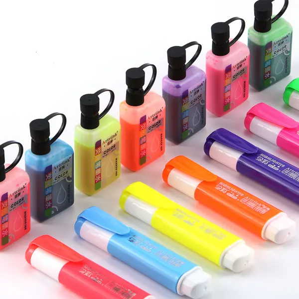 Wholesale Customizable Flat Tip Highlighter Ink Refill Eco-Friendly and Quick Drying Non-Toxic for Highlighters Set Packaging