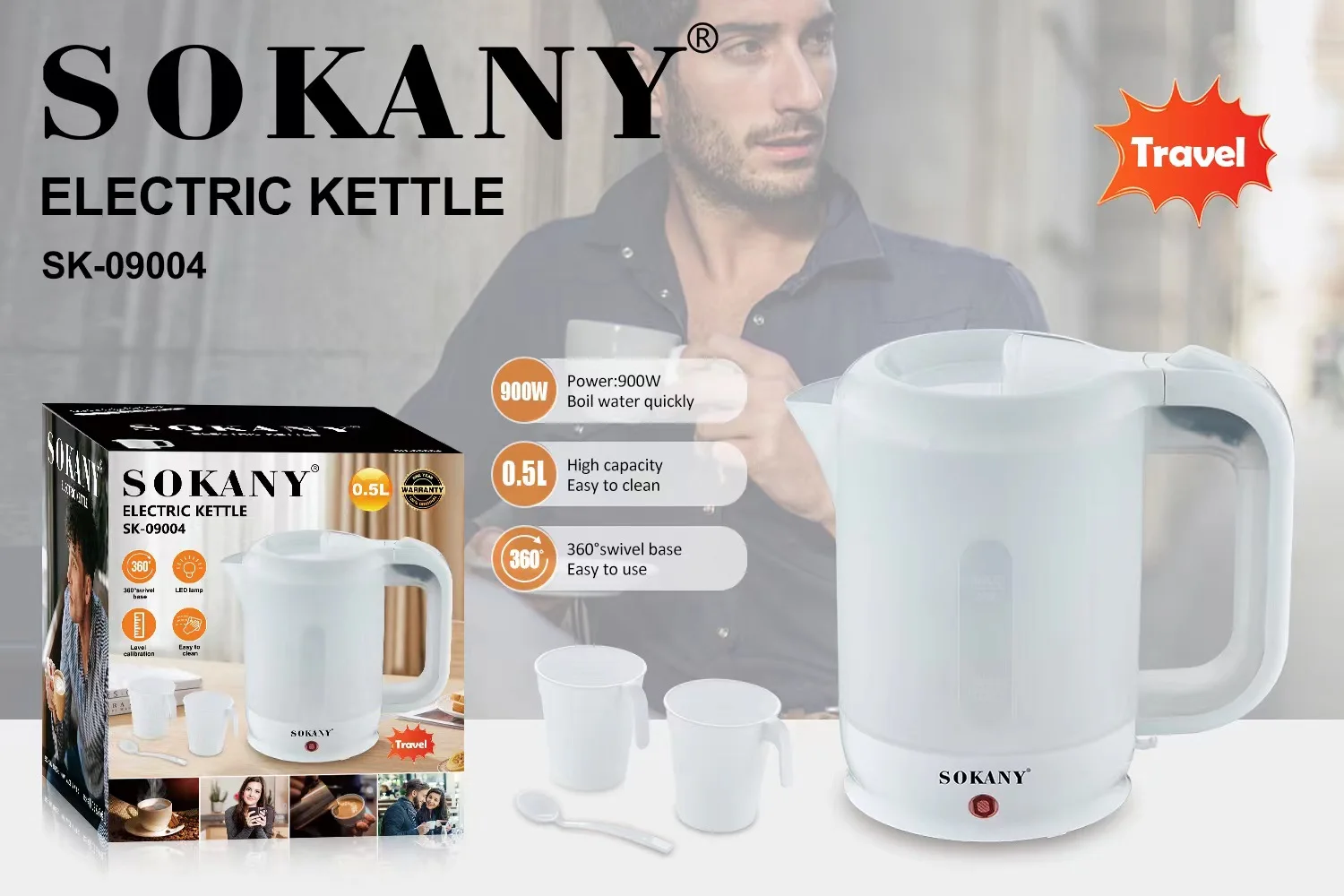 Hotel Electric Kettle 0.5l Plastic Tea Kettle Mini Electric Kettle For