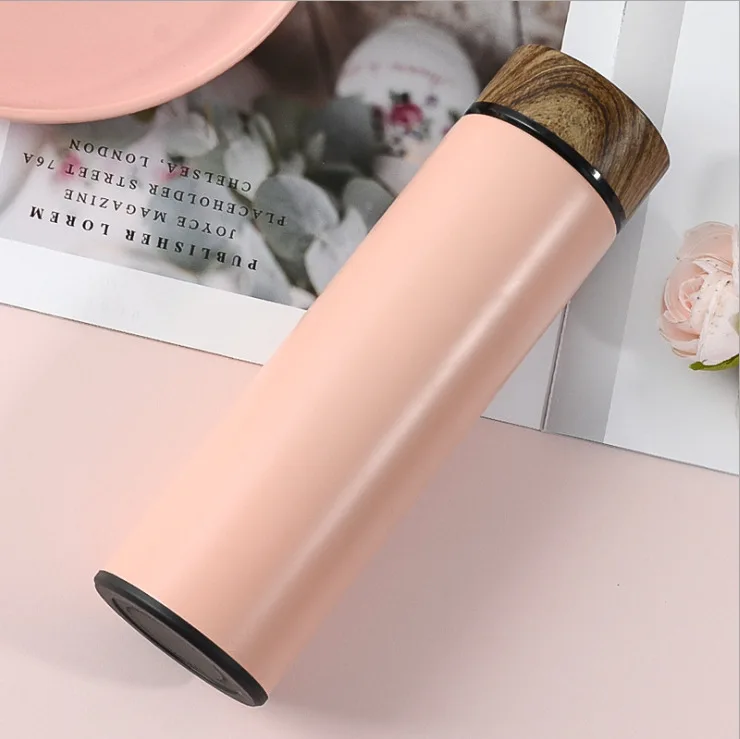 500ml wholesale stainless steel water bottles with wooden grain lid