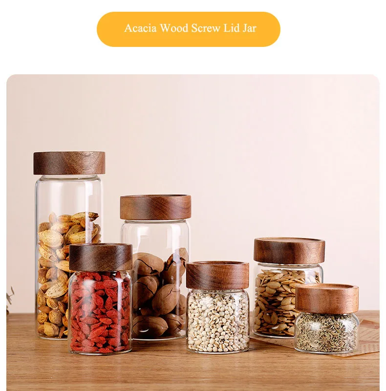 1pc Glass Storage Jar With Acacia Wood Lid, High Borosilicate Glass Folding  Canister, Kitchen Sealing Bottle, Glass Storage Container, Glass Cup