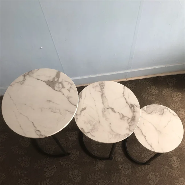 Factory Wood Round 3 PC Nesting Coffee Table Set of 3 End Table for Living Room Side Tables With Metal Frame