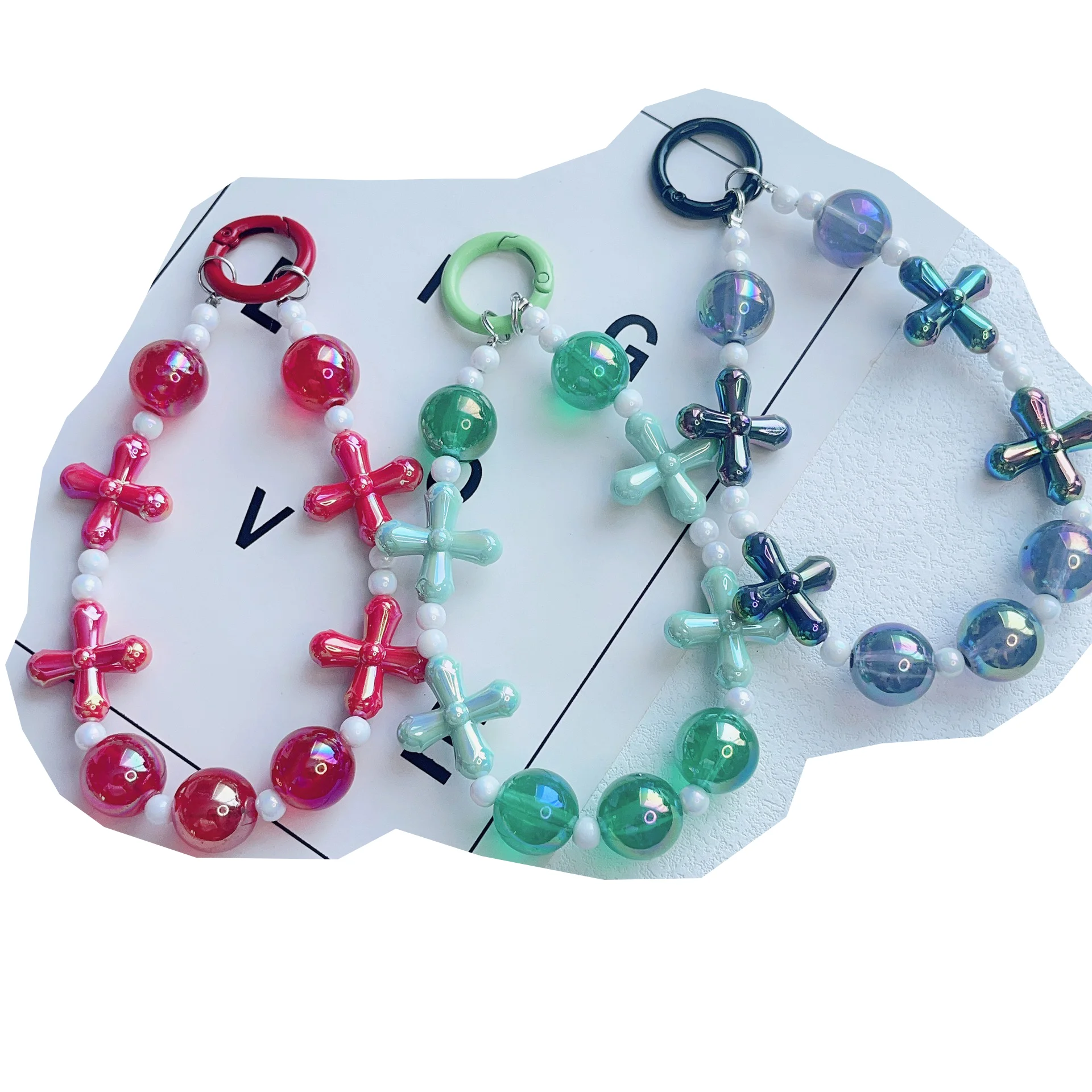 Colorful Cross Beaded Phone Charm Strap Set Acrylic Christian