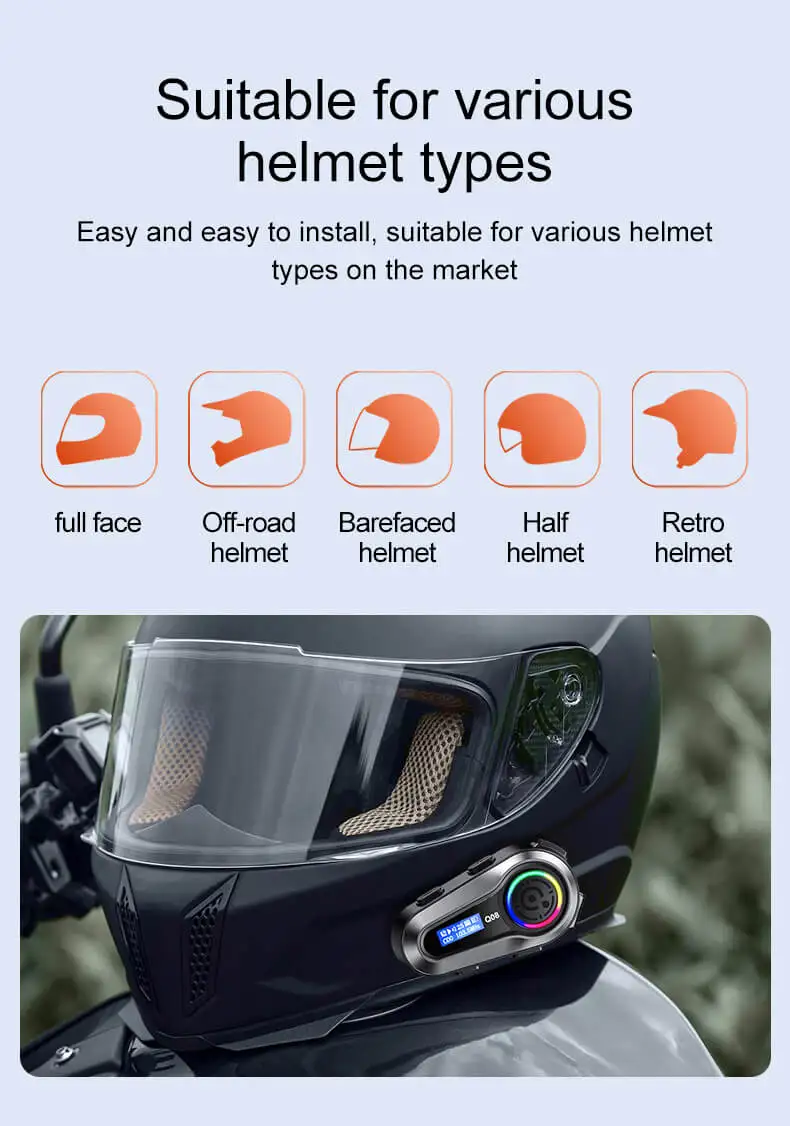 Q08 Noise Cancelling Stereo Helmet Wireless Headphones Riders Communication Earphones for Bike Ski Motorcycle Helmet