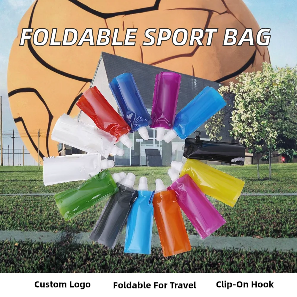 Custom Logo Collapsible Sport Pouch with Carabiner BPA-Free 400ml PET Travel Water Bag Direct Drinking for Children preview 2