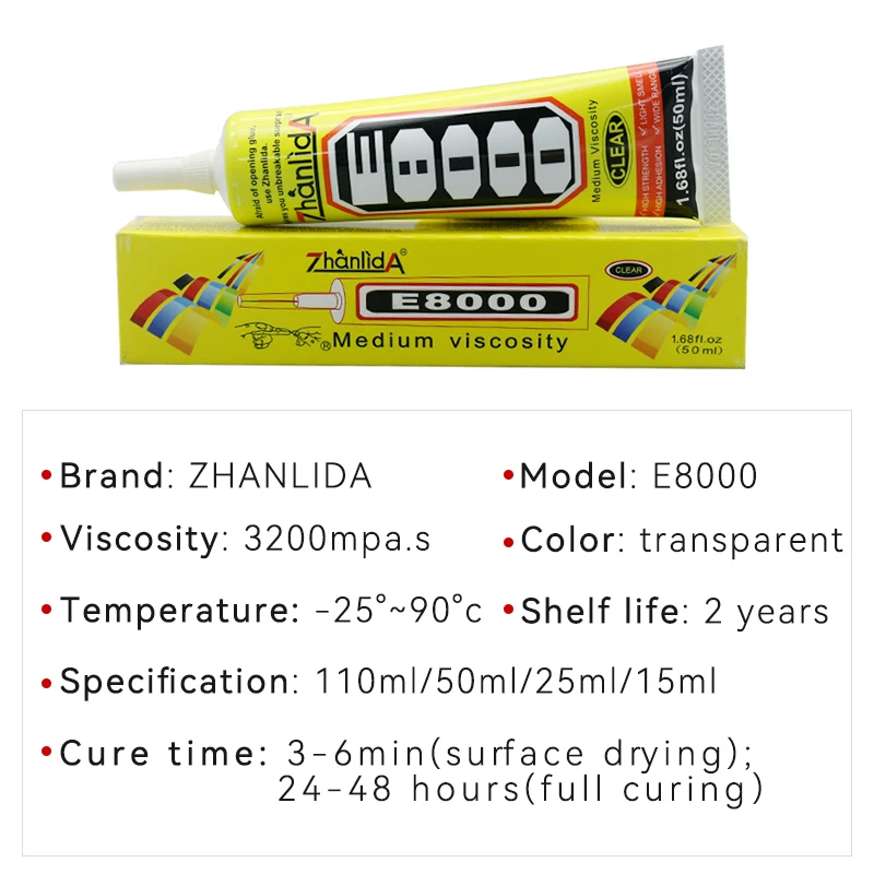 15ML 25ML 50ML 110ML  E8000 Clear Contact Phone Repair Adhesive Fibre Cloth DIY Metal Wood Glue With Precision Applicator