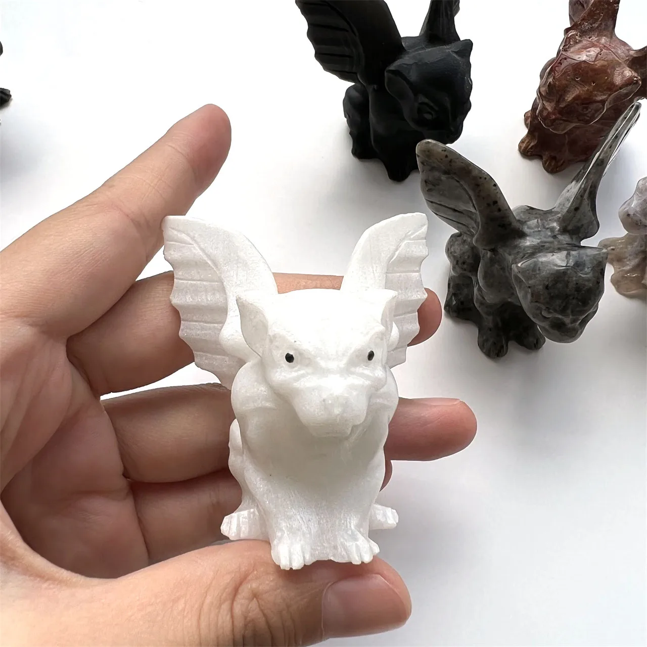 Wholesale Natural Crystal Stone Gargoyle  Carving Craft Ocean Jasper Black Obsidian Quartz Gargoyle