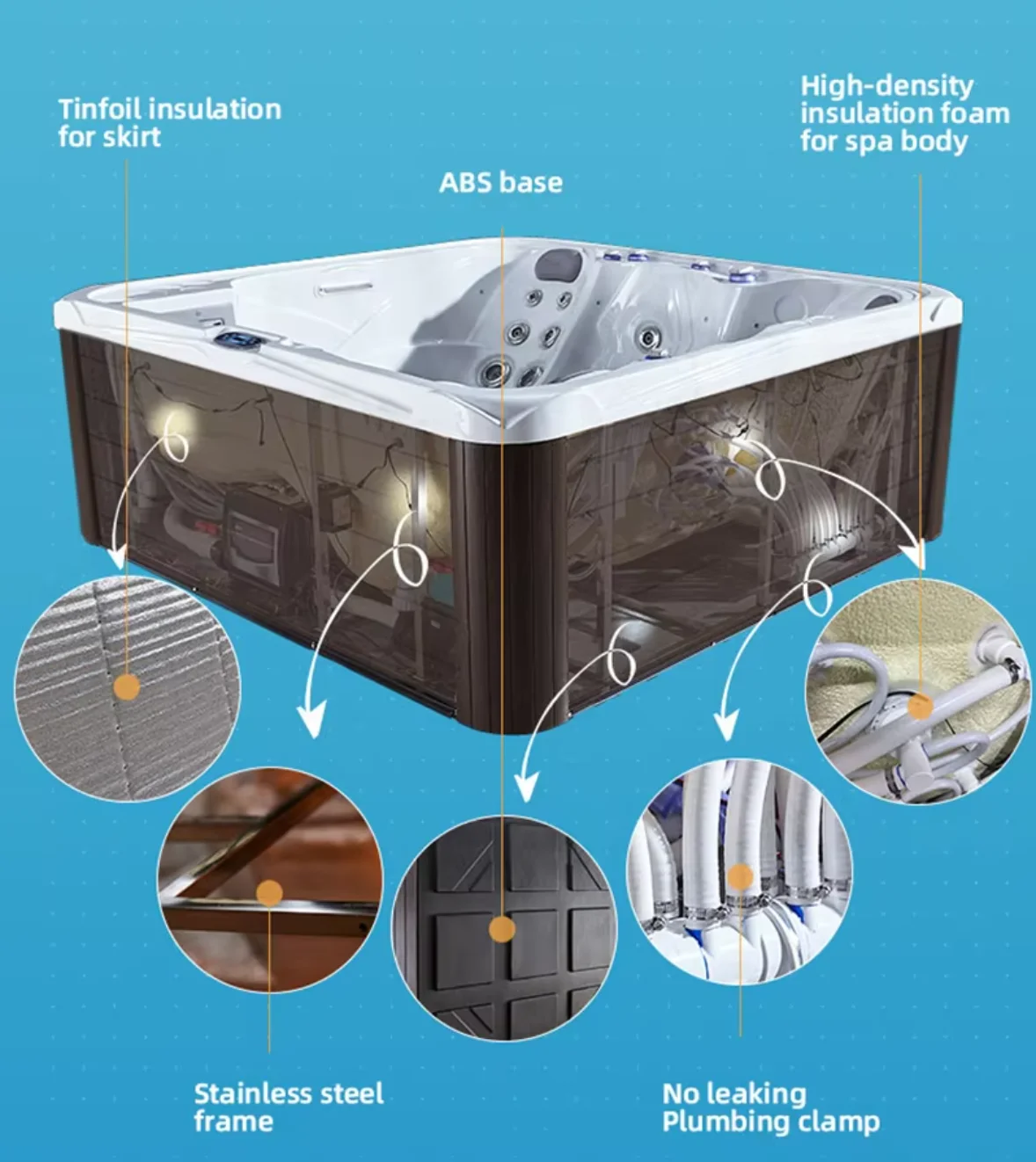 Freestanding Whirlpool Spa Hot Tub with 34 Jets and 6 Person Capacity for Hydrotherapy Massage