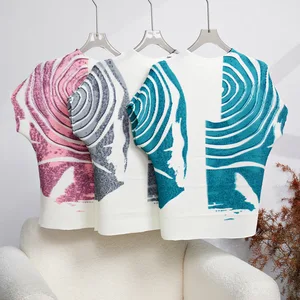 Miyake Short-Sleeved T-Shirt Women's Loose Stretch Pleated Top Fashion Design Personalized New High Quality T-Shirt