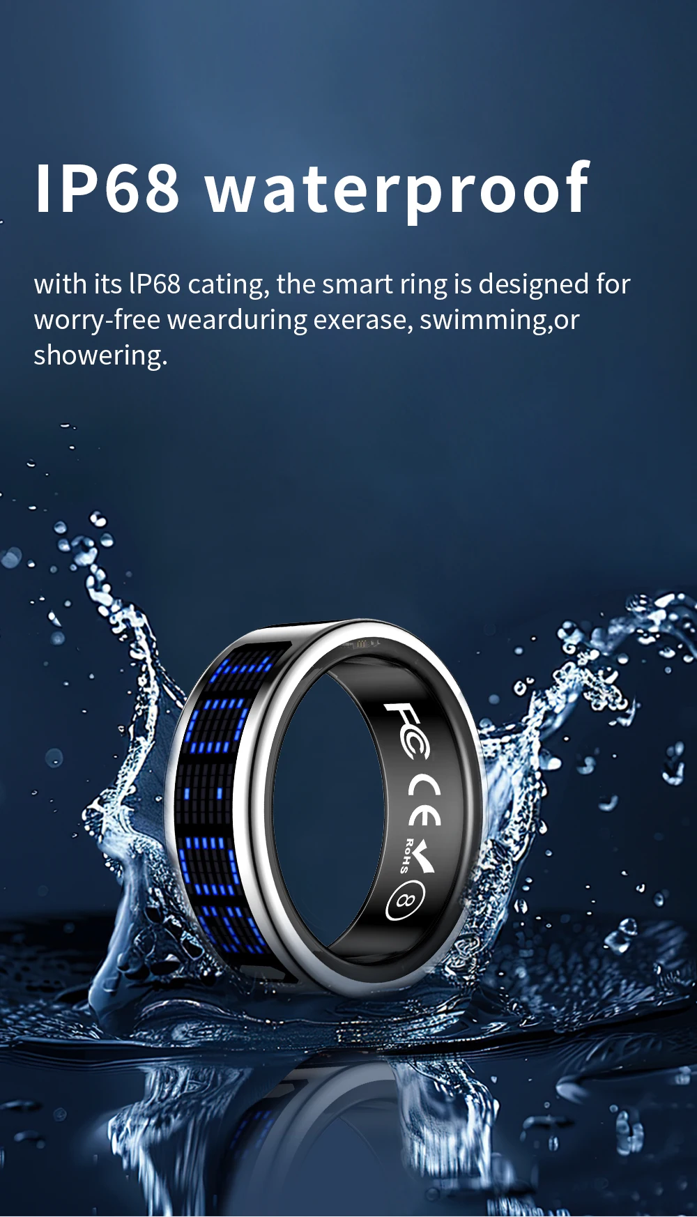 SR16 Stainless Steel Smart Ring IP68 Waterproof Touch Screen App ...